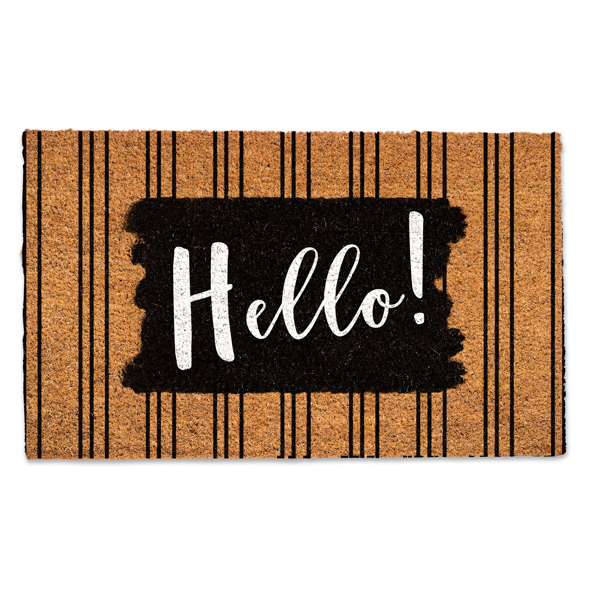 Hello Black Stripes Door Mat