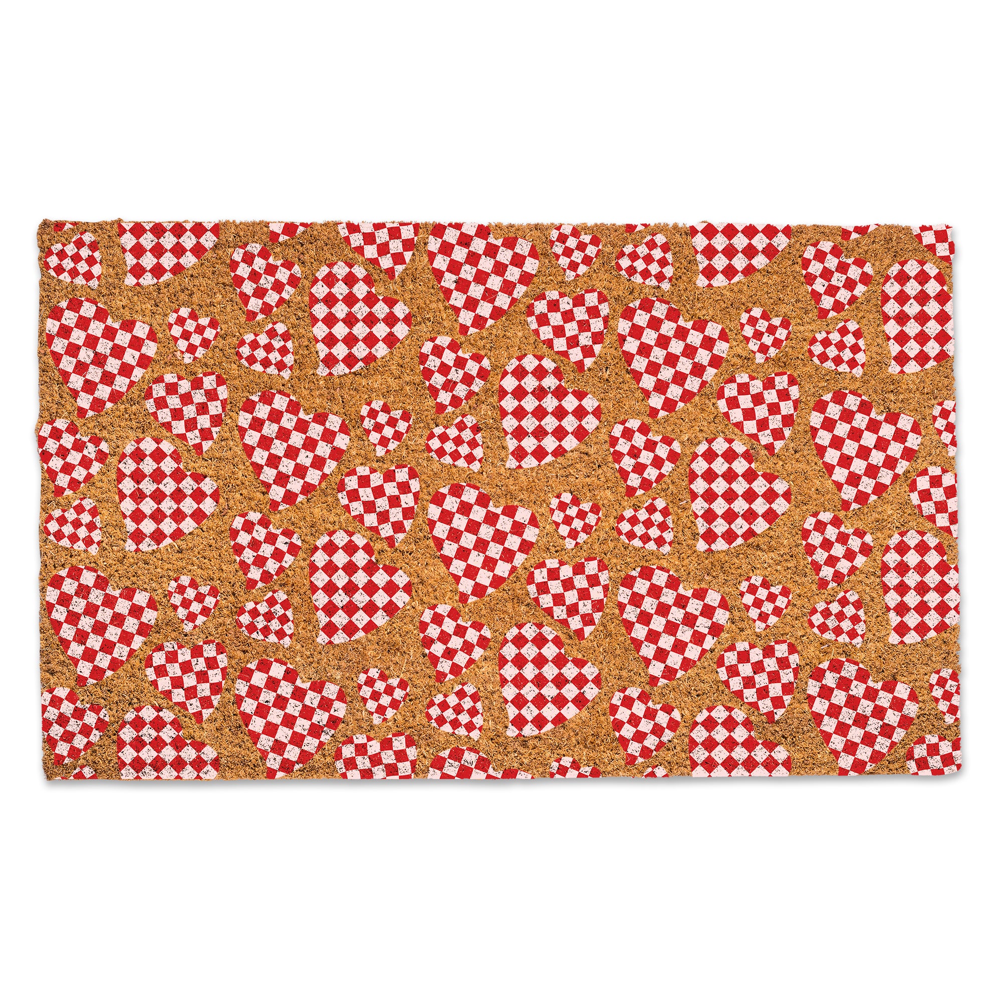 Checkered Heart Pattern Door Mat