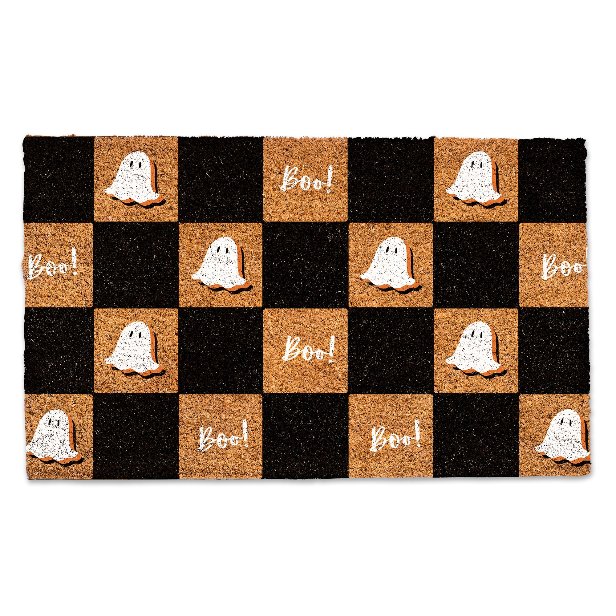Boo Ghost Check Pattern Door Mat