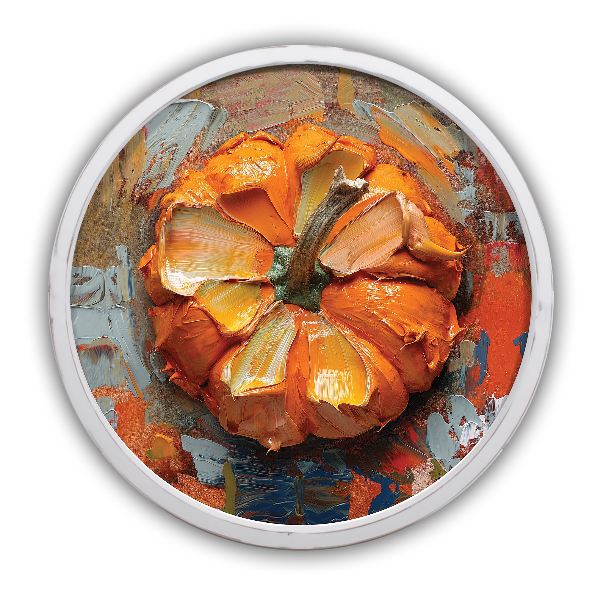Painterly Pumpkin Top Round White Framed Print