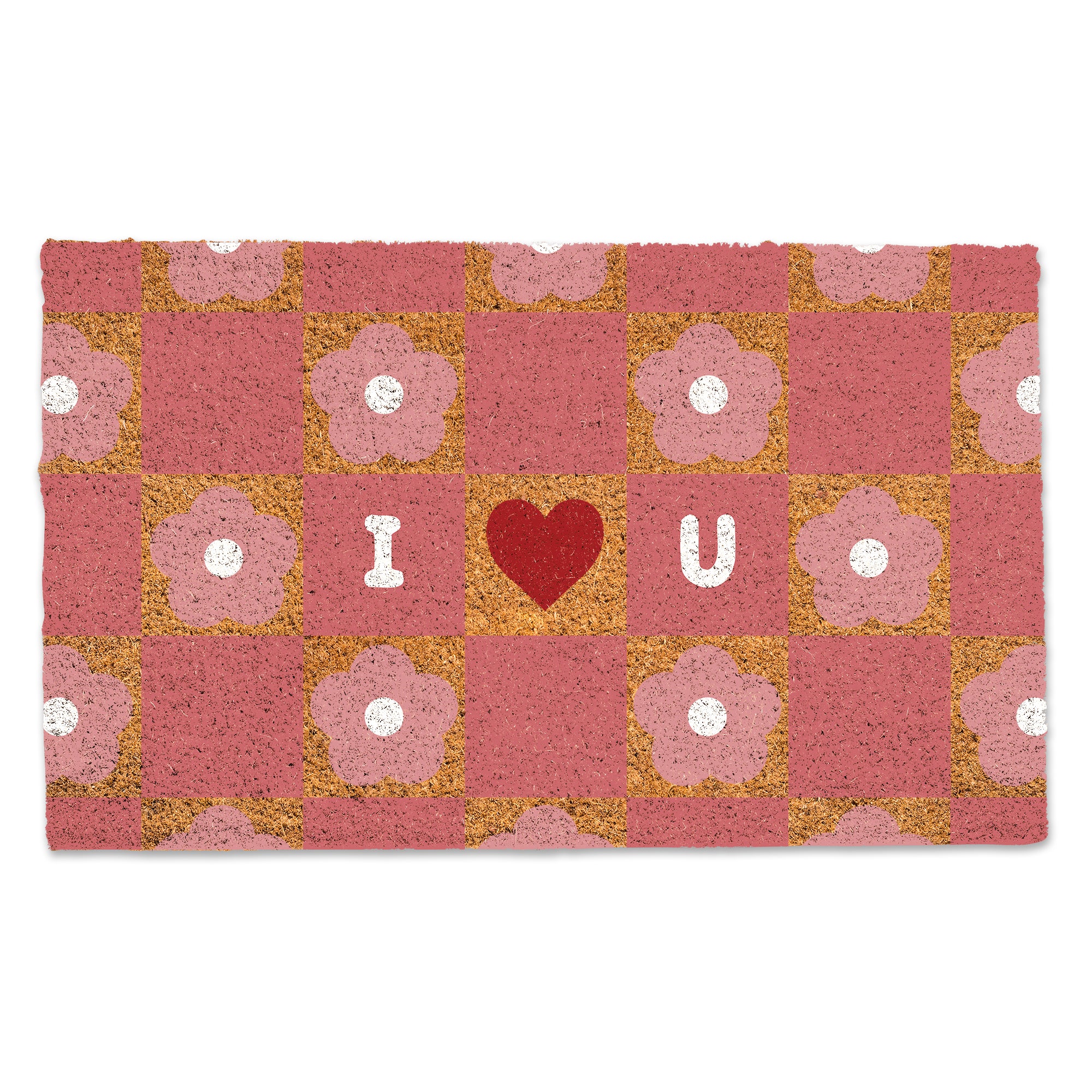 I Heart You Daisy Check Door Mat