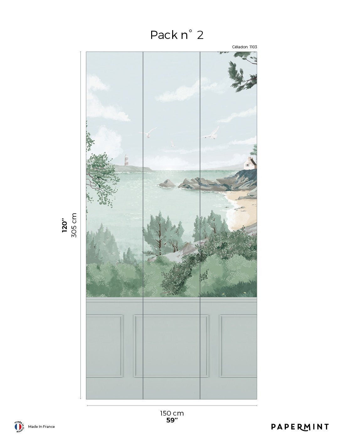 Bretagne Chair Rail With Faux Wainscoting Wall Mural