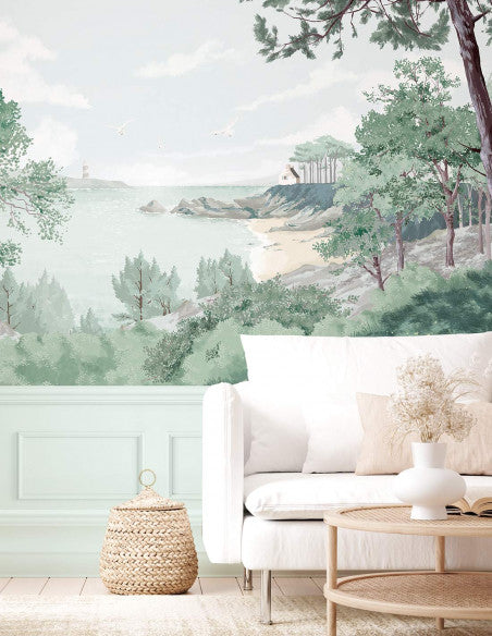 Bretagne Chair Rail With Faux Wainscoting Wall Mural
