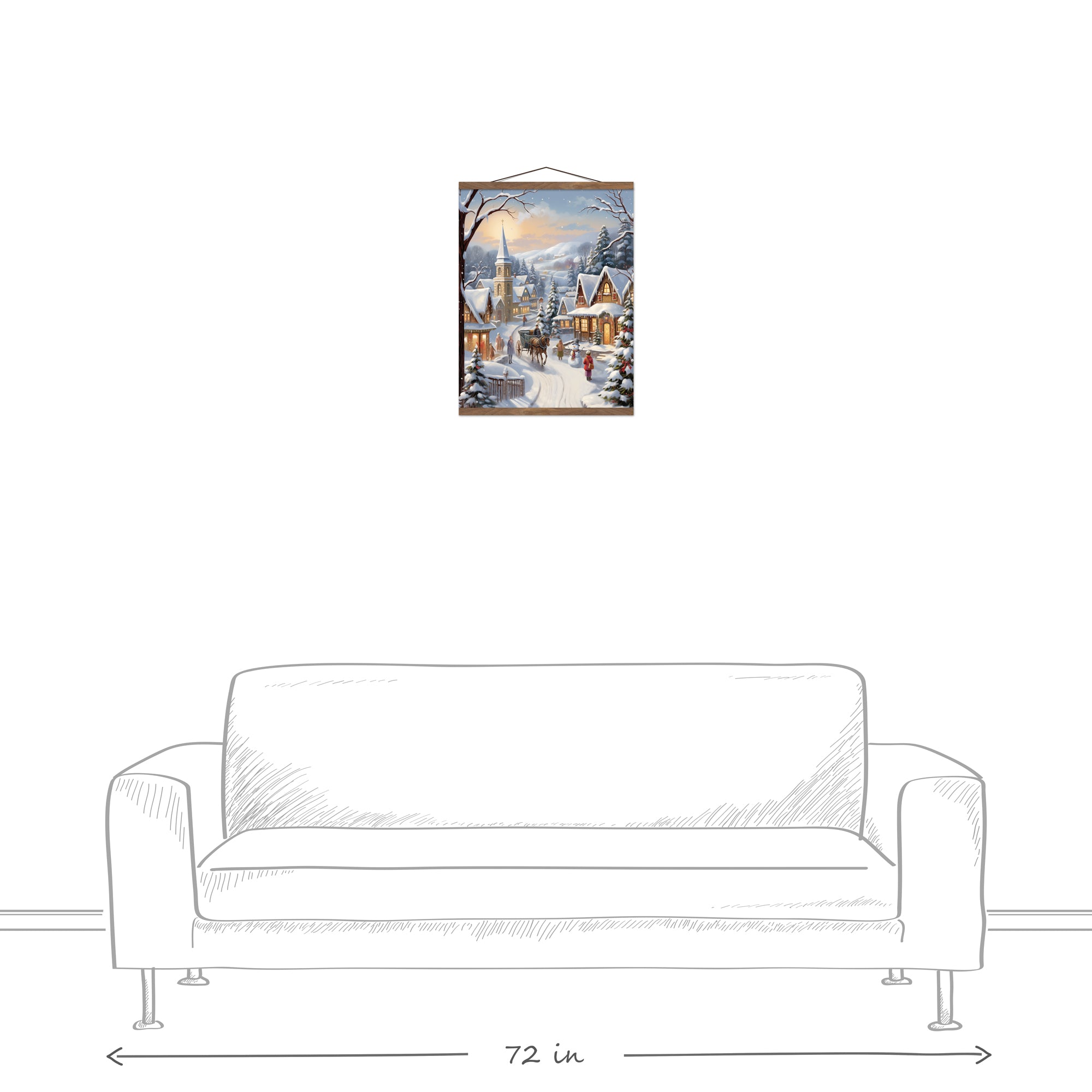 Christmas Village Scene 16 x 20 Teak Hanging Canvas