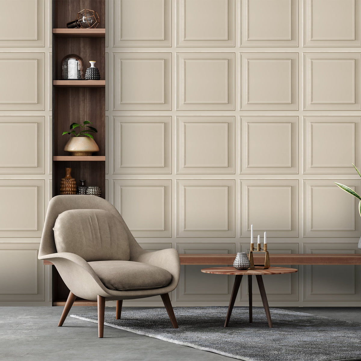 Faux Panel Moulding Wallpaper
